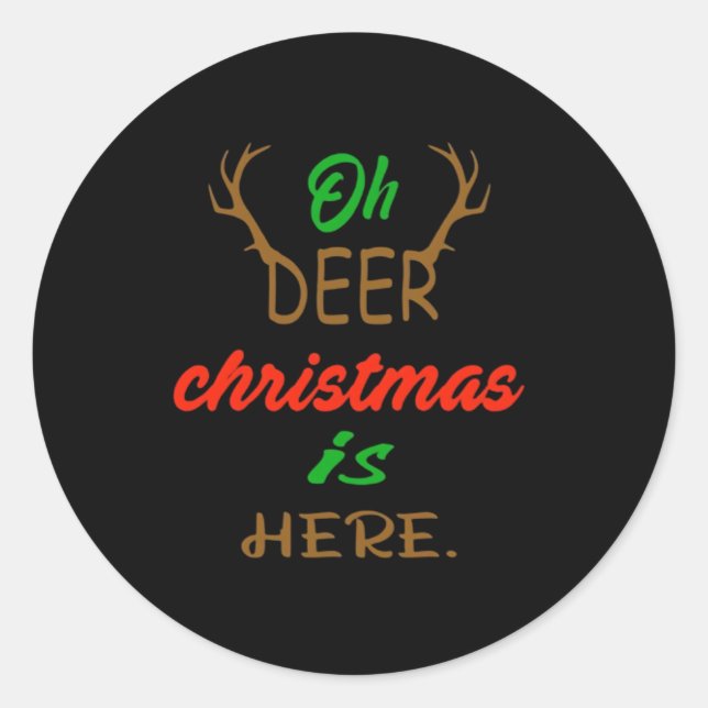 Sticker Rond Oh Deer Christmas Celebration Holiday Design (Devant)