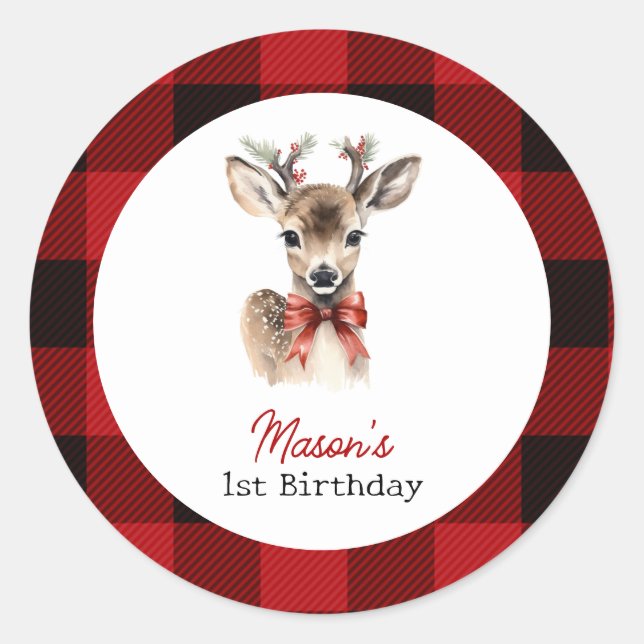 Sticker Rond Oh Deer Christmas Deer Anniversaire (Devant)