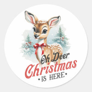 Sticker Rond Oh Deer Christmas is Here - Festive Holiday