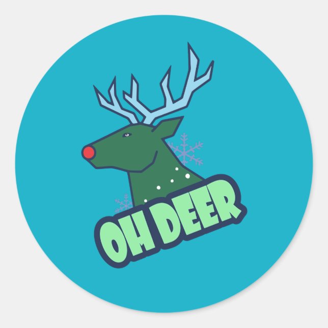 Sticker Rond OH DEER Funny Christmas Reindeer (Devant)