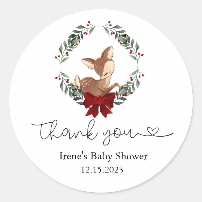 Sticker Rond Oh Deer Hiver Merci de verdure (Devant)