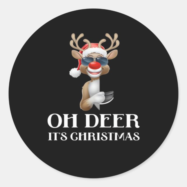 Sticker Rond Oh Deer Its Christmas Reindeer Style  (Devant)