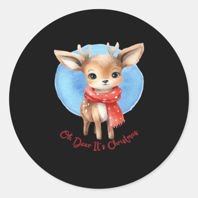 Sticker Rond Oh Deer Its Christmas Retro Classic Design (Devant)