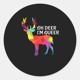 Sticker Rond Oh Deer Queer Funny Pun LGBT Pride Design