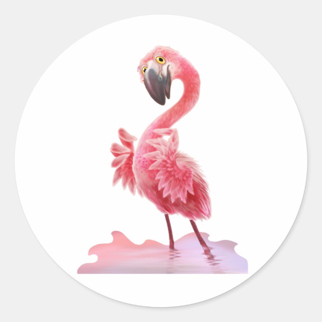 Sticker Rond Oh, Flamant rose ! (Devant)