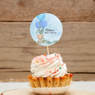 Sticker Rond Oh Garçon Bleu Balloon Eucalyptus Cupcake Topper