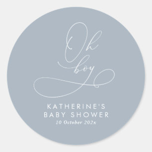 Sticker Rond Oh garçon Dusty Baby shower bleu Merci