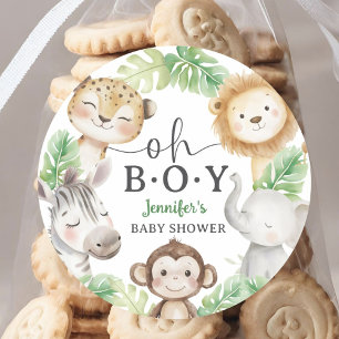 Sticker Rond Oh Garçon Jungle Baby Shower Safari Animaux