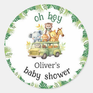Sticker Rond oh garçon mignon jungle safari animaux baby shower