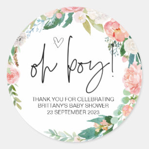 Sticker Rond Oh garçon mignonne Baby shower fête Favoriser mama