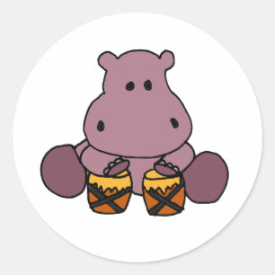 Sticker Rond OH hippopotame impressionnant jouant des tambours