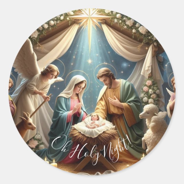 Sticker Rond Oh Holy Night - Scène de la Nativité (Devant)
