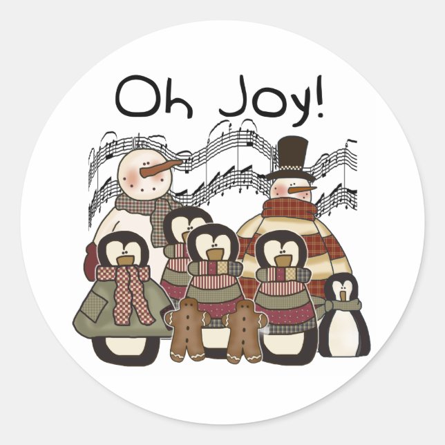 Sticker Rond Oh Joie Pingouins de Noël Snowmen (Devant)