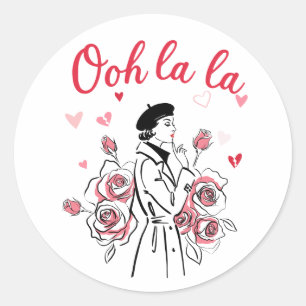 Sticker Rond Oh La La Fille de Paris - Esthétique Française Rom