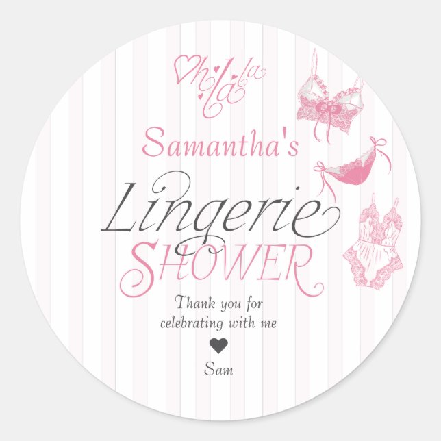 Sticker Rond Oh La La Préparé Rose Dentelle Lingerie Mariage (Devant)