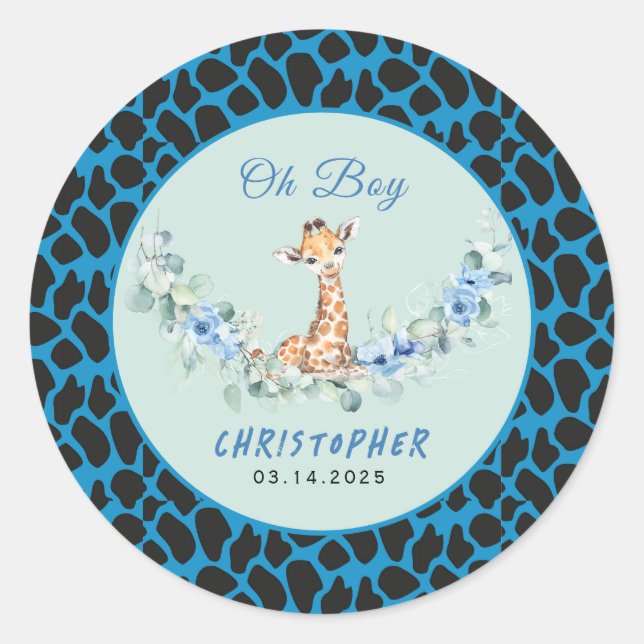 Sticker Rond Oh mon Dieu ! Baby shower bébé Giraffe (Devant)