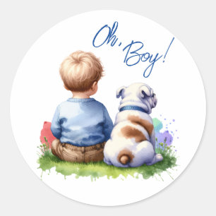 Sticker Rond Oh, mon garçon ! Baby shower Baby and Bulldog