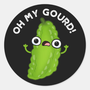 Sticker Rond Oh My Gourd Funny Veggie Pun Dark BG