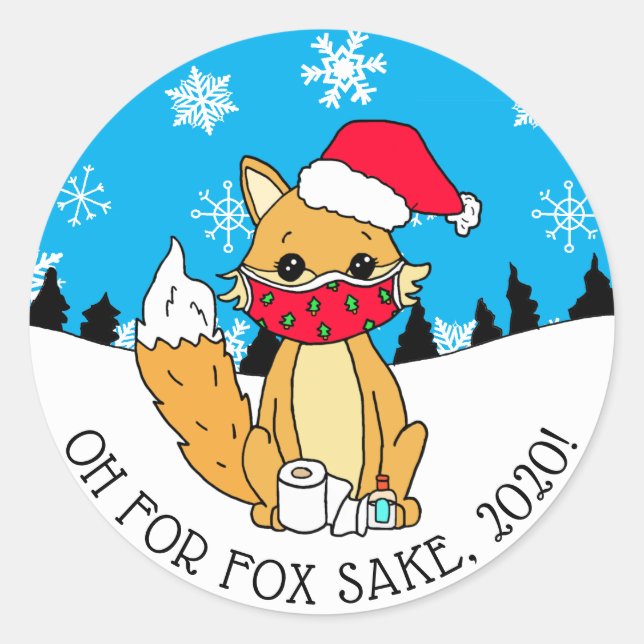 Sticker Rond Oh pour Fox Sake, 2020, Noël drôle (Devant)