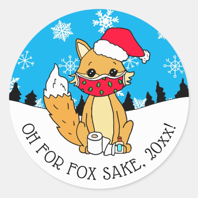 Sticker Rond Oh pour Fox Sake, Funny Christmas (Devant)