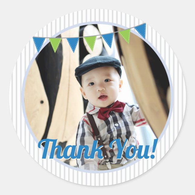 Sticker Rond Oh, quel plaisir d'être ONE Blue Green Merci (Devant)