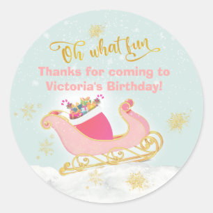 Sticker Rond Oh quel plaisir Noël Père Noël Sleigh fête d'a