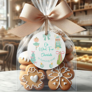 Sticker Rond Oh Quelle Fête Anniversaire Menthe Casse-Noisette