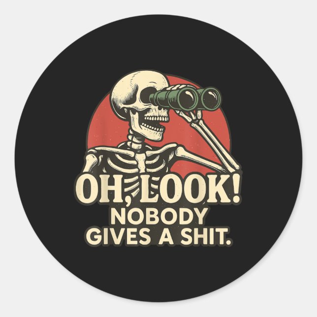 Sticker Rond Oh Regarde Personne Ne Donne Un Squelette Hallowee (Devant)