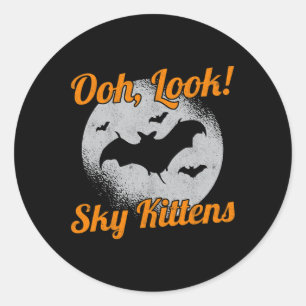 Sticker Rond Oh regardez Sky Kittens chauve-chauve-souris Hallo