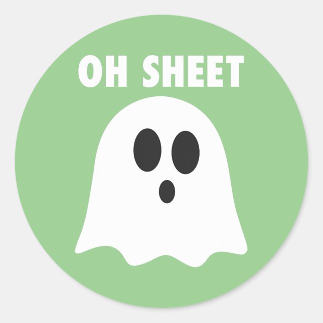 Sticker Rond Oh Sheet - Humoristique Halloween Ghost Pun Oh She (Devant)