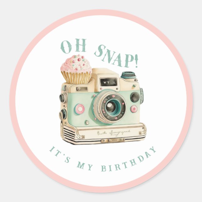 Sticker Rond Oh Snap | Anniversaire de la caméra (Devant)