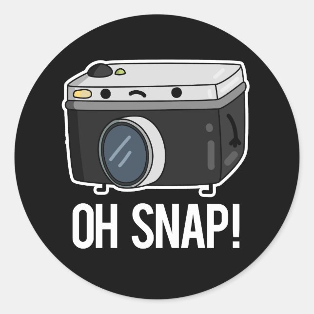 Sticker Rond Oh Snap Funny Camera Pun Dark BG (Devant)