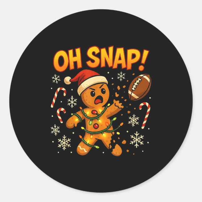 Sticker Rond Oh Snap Funny Gingerbread Football Christmas Light (Devant)