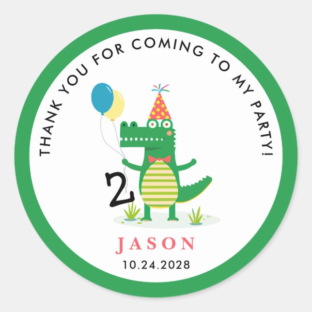 Sticker Rond Oh Snap mignon Alligator dans Anniversaire de enfa (Devant)