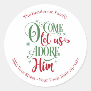 Sticker Rond "Oh Viens Laissez-Nous L'Adorer Noël Retour Adress