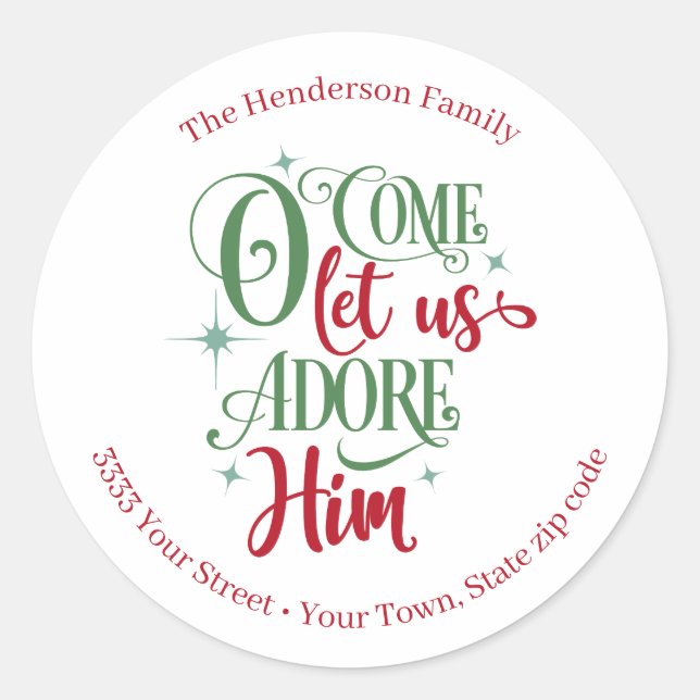 Sticker Rond "Oh Viens Laissez-Nous L'Adorer Noël Retour Adress (Devant)