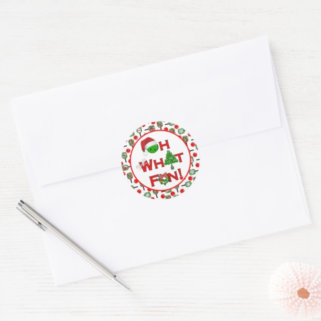 Sticker Rond Oh What Fun Christmas Pickleball Paddles (Enveloppe)
