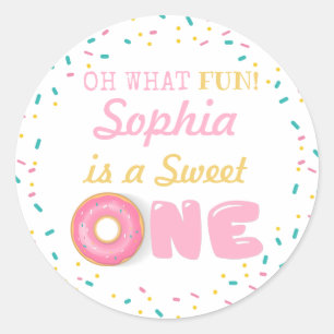 Sticker Rond Oh What Fun Donuts First Birthday Party