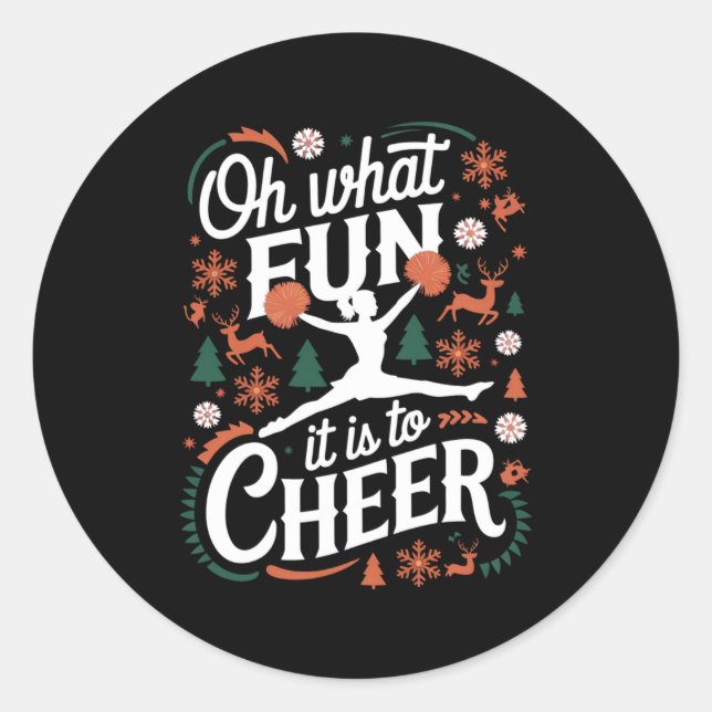 Sticker Rond Oh What Fun It Is To Cheer Ugly Cheerleading Xmas  (Devant)