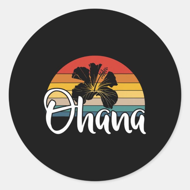Sticker Rond Ohana Hawaii Hibiscus Fleur les années 70 Famille  (Devant)
