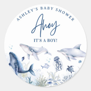 Sticker Rond Ohé ! C'est un garçon, Sous l'océan Fête bébé garç
