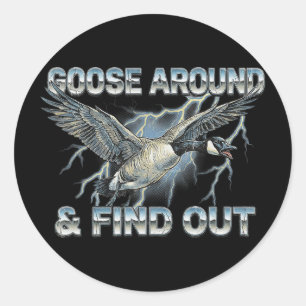 Sticker Rond Oie autour et découvrez drôle Canada mème oiseau 