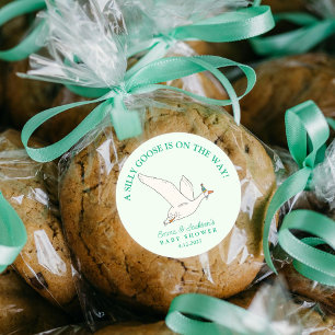 Sticker Rond Oie sotte sur le chemin Baby shower vert