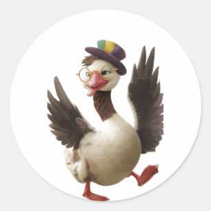 Sticker Rond oie stupide sur le dessin libre, oie sotte