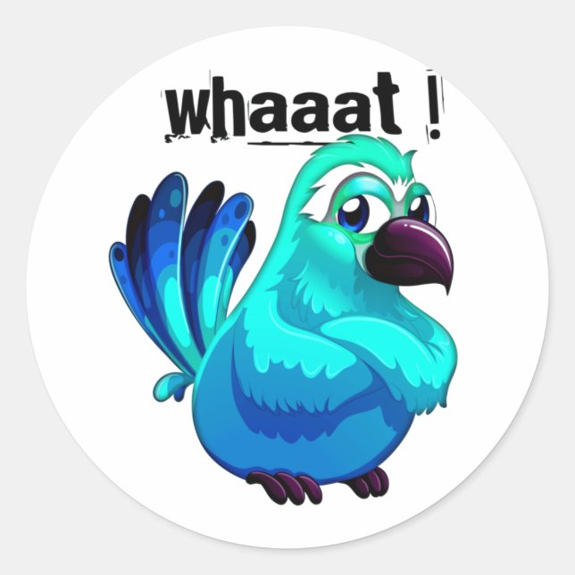 Sticker Rond Oiseau bleu dessiné en colère (Devant)