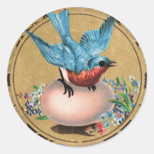 Sticker Rond Oiseau bleu Vintage sur Oeuf de Pâques