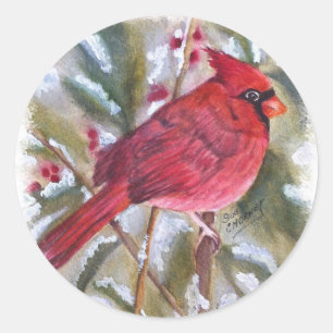 STICKER ROND OISEAU CARDINAL ROUGE