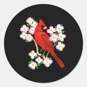 Sticker Rond Oiseau cardinal rouge Fleur de bois de chien Carol
