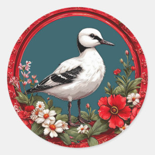 Sticker Rond Oiseau Coloré avec Cadre Floral