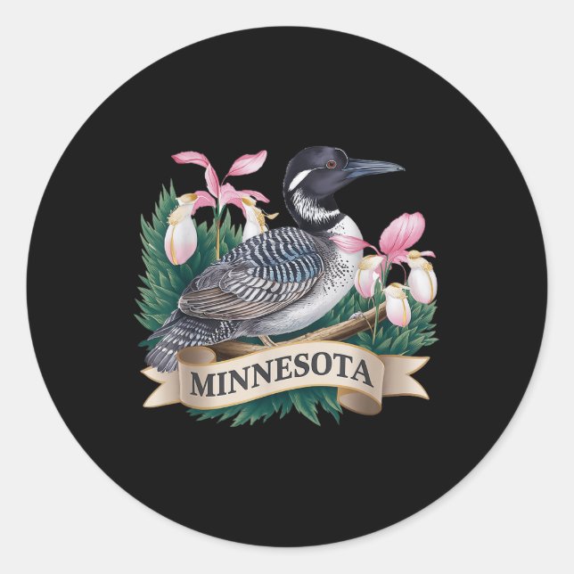 Sticker Rond Oiseau De Loon Commun Du Minnesota Et Chaussons De (Devant)